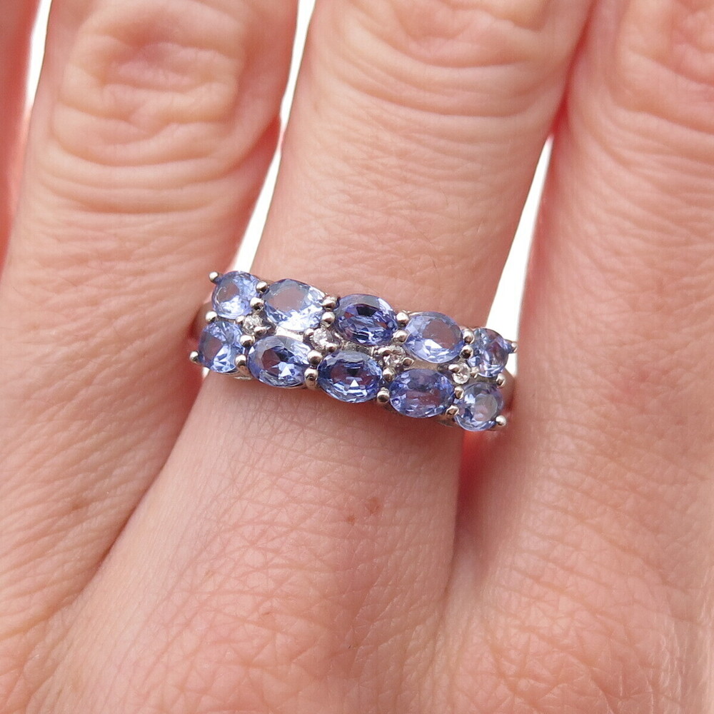 D'Joy 925 Sterling Silver Real Tanzanite & White Topaz Ring Size 8